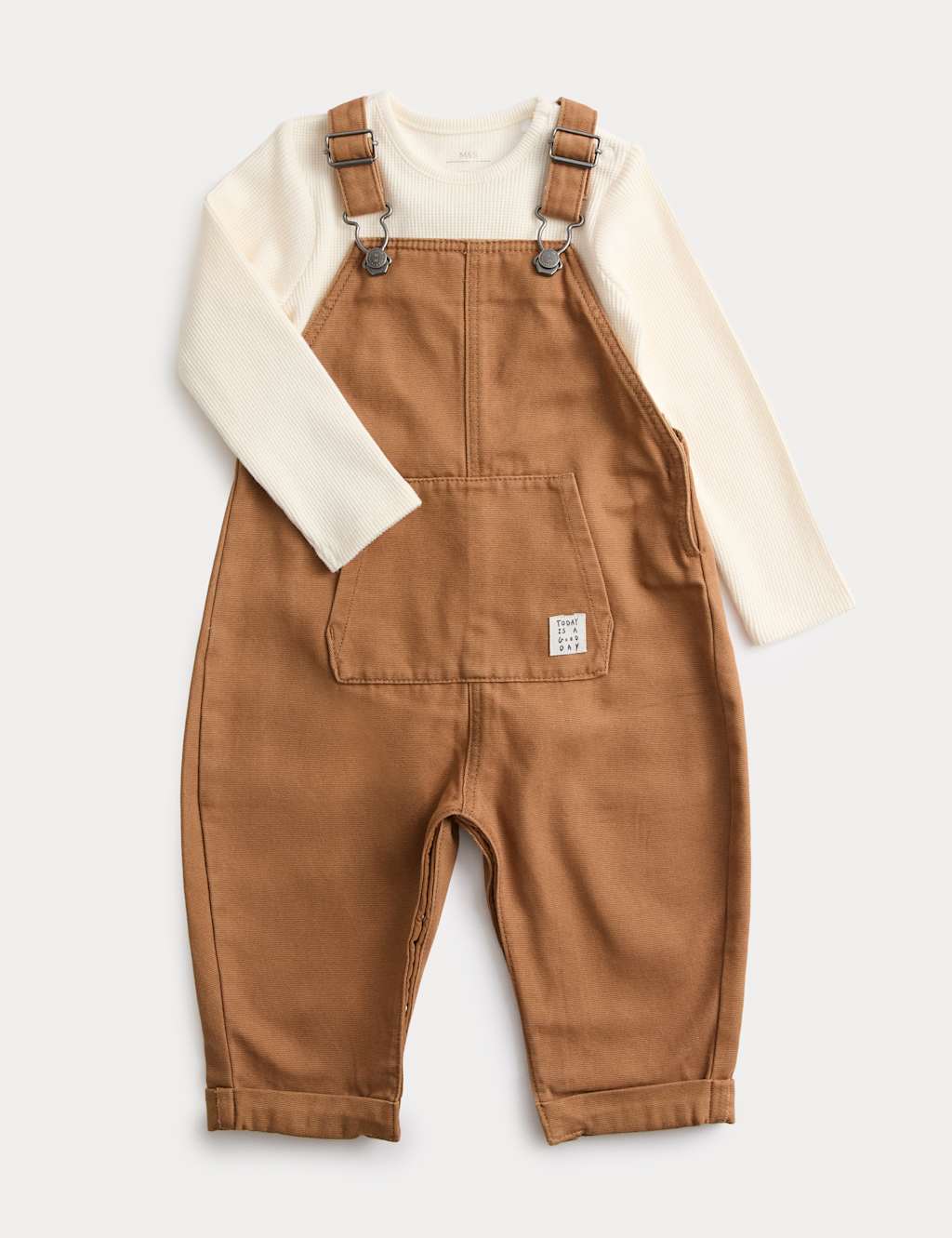 M&S Boys Cotton Rich Dungaree Outfit (0 Mths-3 Yrs) - 12-18 Months - Brown