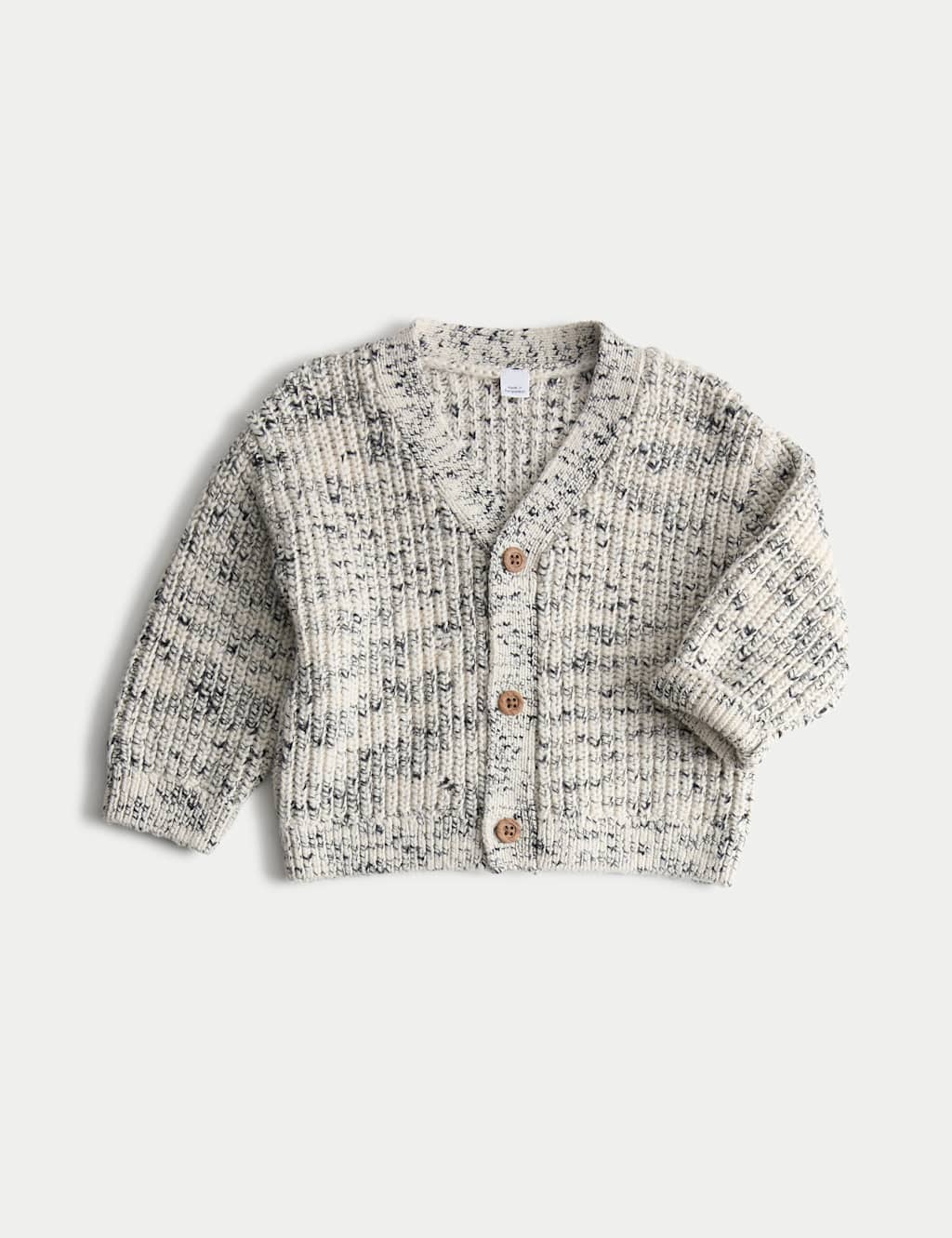 M&S Pure Cotton Ribbed Knitted Cardigan (0-6 Yrs) Grey Mix