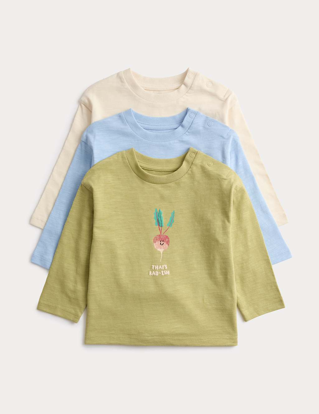 M&S Boys 3 Pack Pure Cotton Vegetable Graphic Tops (0-3 Yrs) - 3-6 Months - White Mix