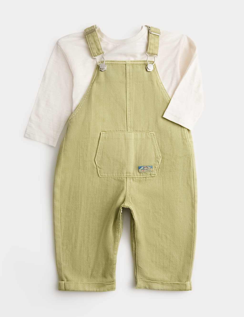 M&S Boys Cotton Rich Dungarees & Top Outfit (0-3 Yrs) - 6-9 Months - Green
