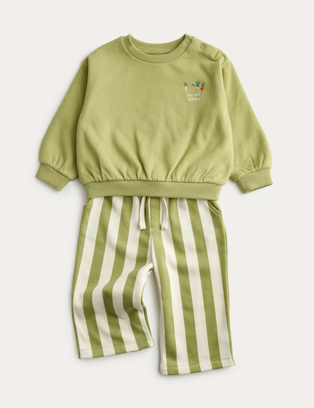 M&S Boys Veg Graphic Sweatshirt and Stripe Trousers (0-3 Yrs) - 9-12 Months - Green Mix