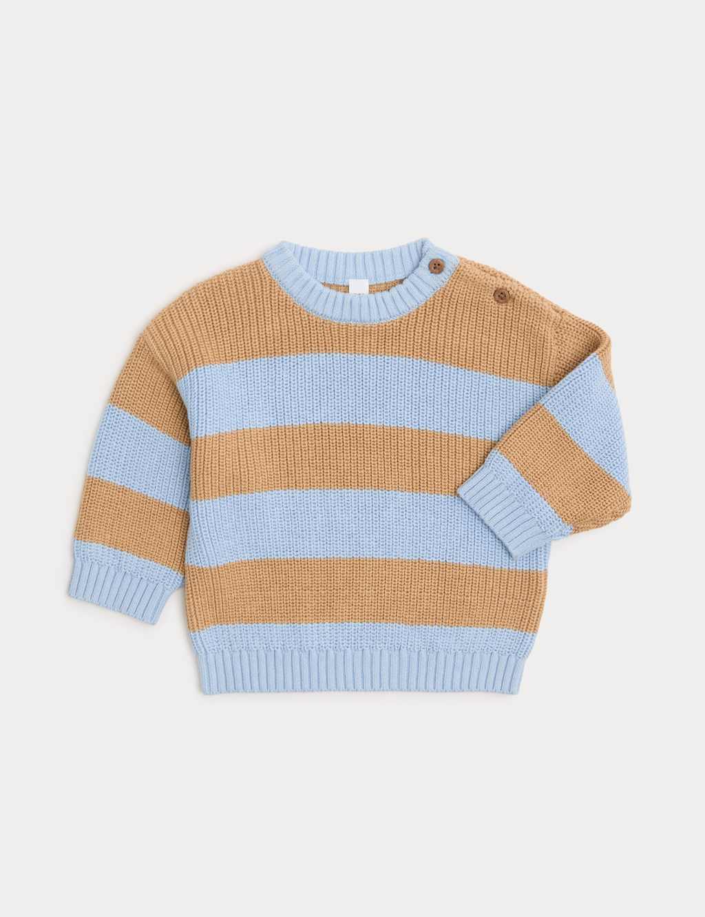 M&S Boys Pure Cotton Stripe Knitted Jumper (0-3 Yrs) - 12-18 Months - Blue Mix