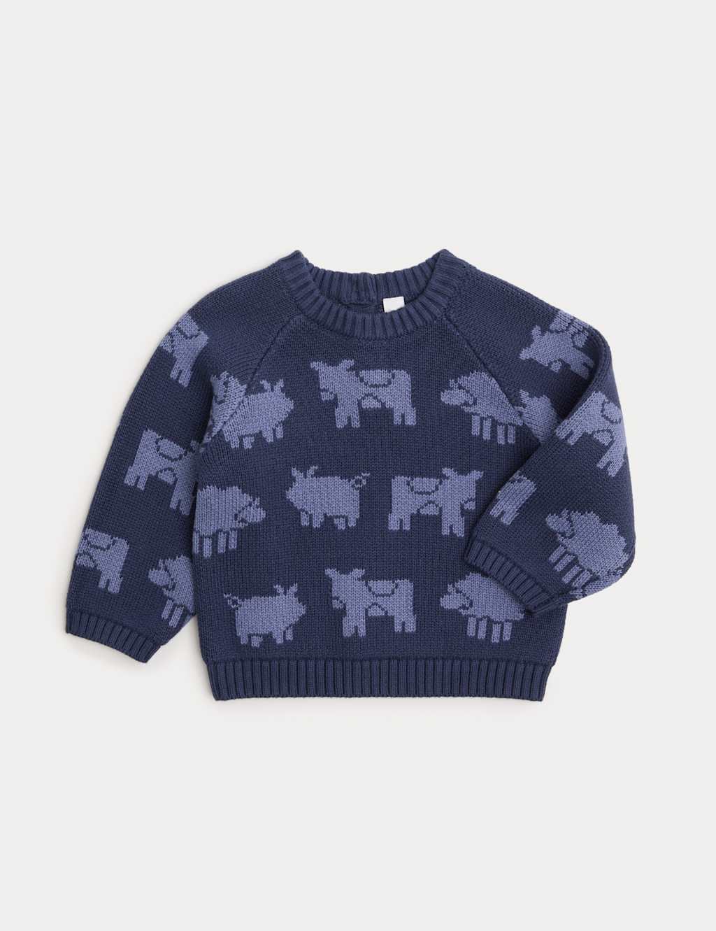 M&S Boys Pure Cotton Cow Motif Knitted Jumper (0-3 Yrs) - 0-3 Months - Navy