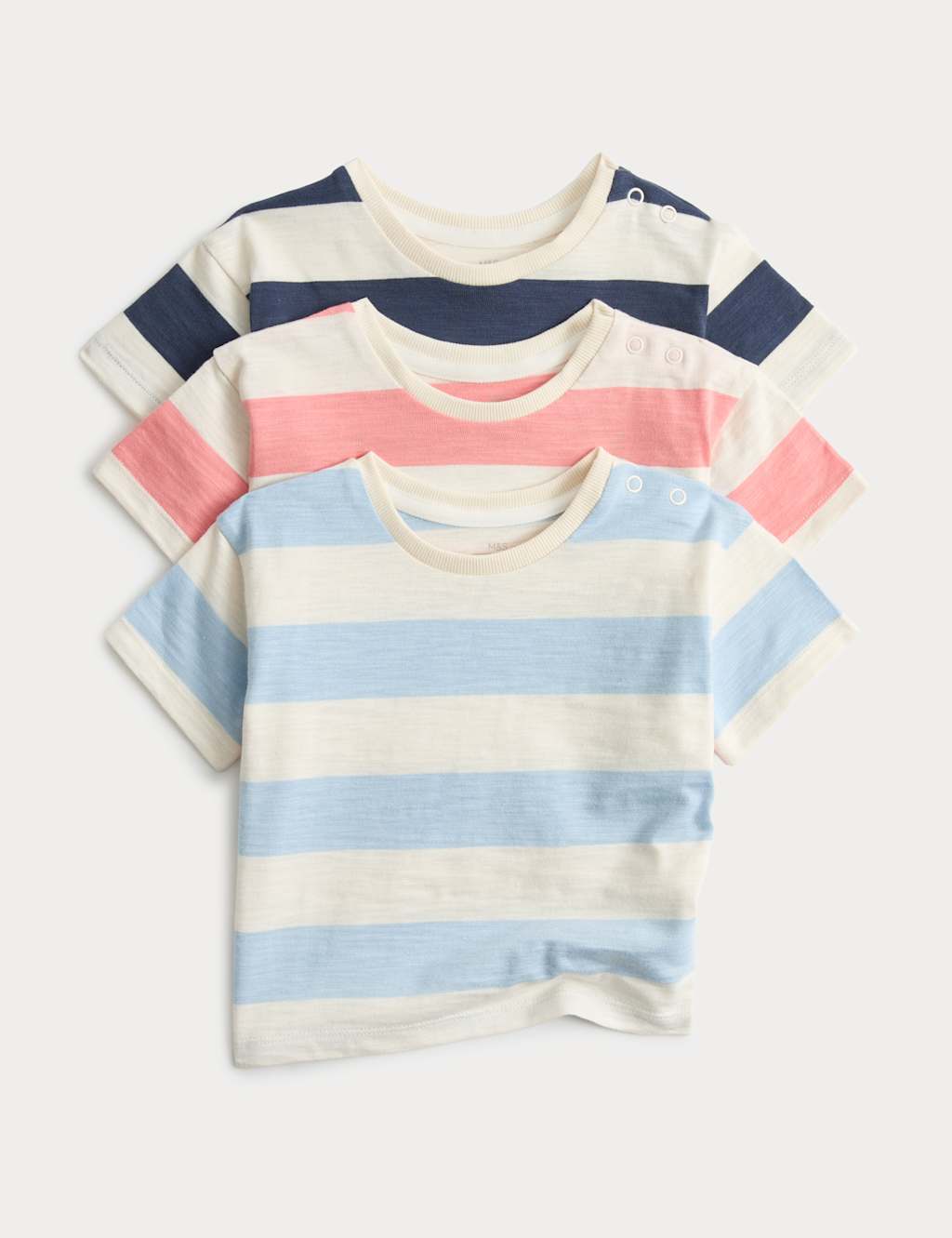 M&S Boys 3 Pack Pure Cotton Striped Tops (0-5 Yrs) - 4-5 Years - Blue Mix