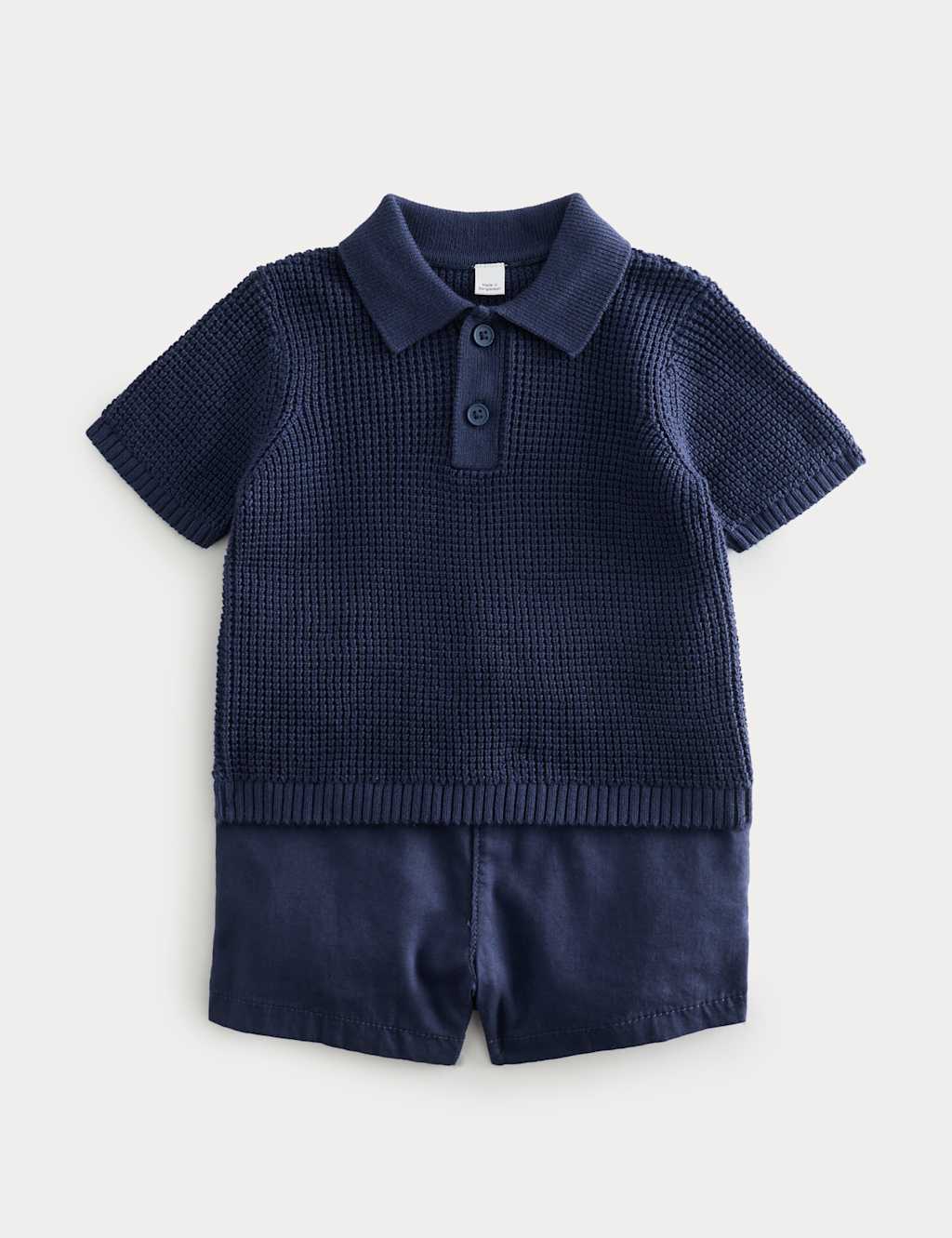 M&S Boys 2 Piece Knitted Polo Shirt and Chino Shorts (0-5 Yrs) - 4-5 Years - Navy
