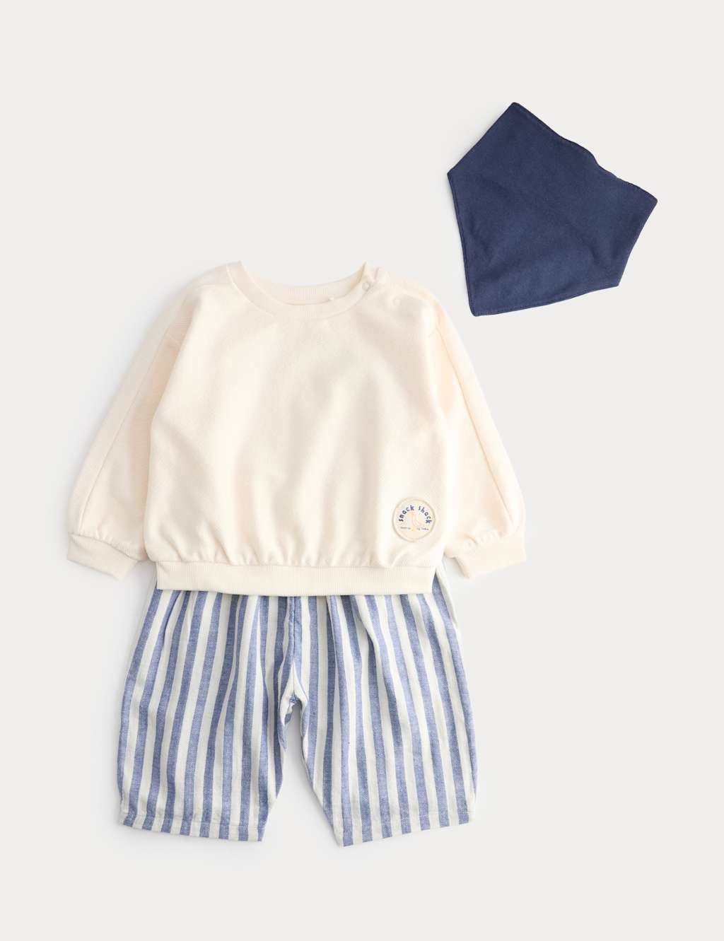 M&S Boys 3 Piece Seagull Sweat & Striped Trousers Outfit (0-5 Yrs) - 3-4 Years - Multi