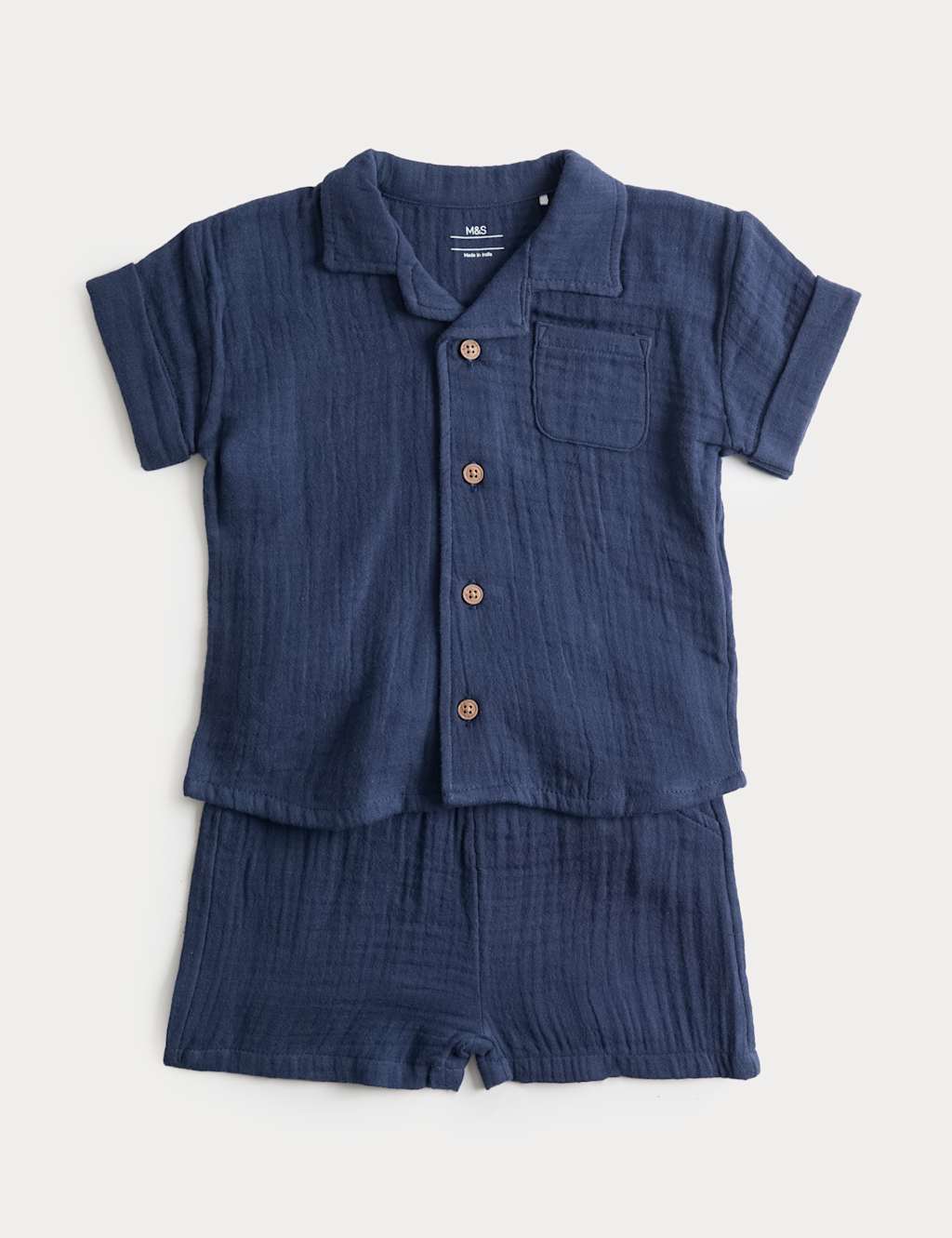 M&S Boys 2 Piece Pure Cotton Outfit (0-5 Yrs) - 2-3 Years - Navy Mix