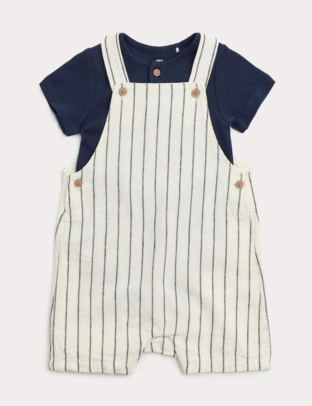 M&S Boys 2 Piece Cotton Rich Romper Set (0-3 Yrs) - 2-3 Years - Blue Mix