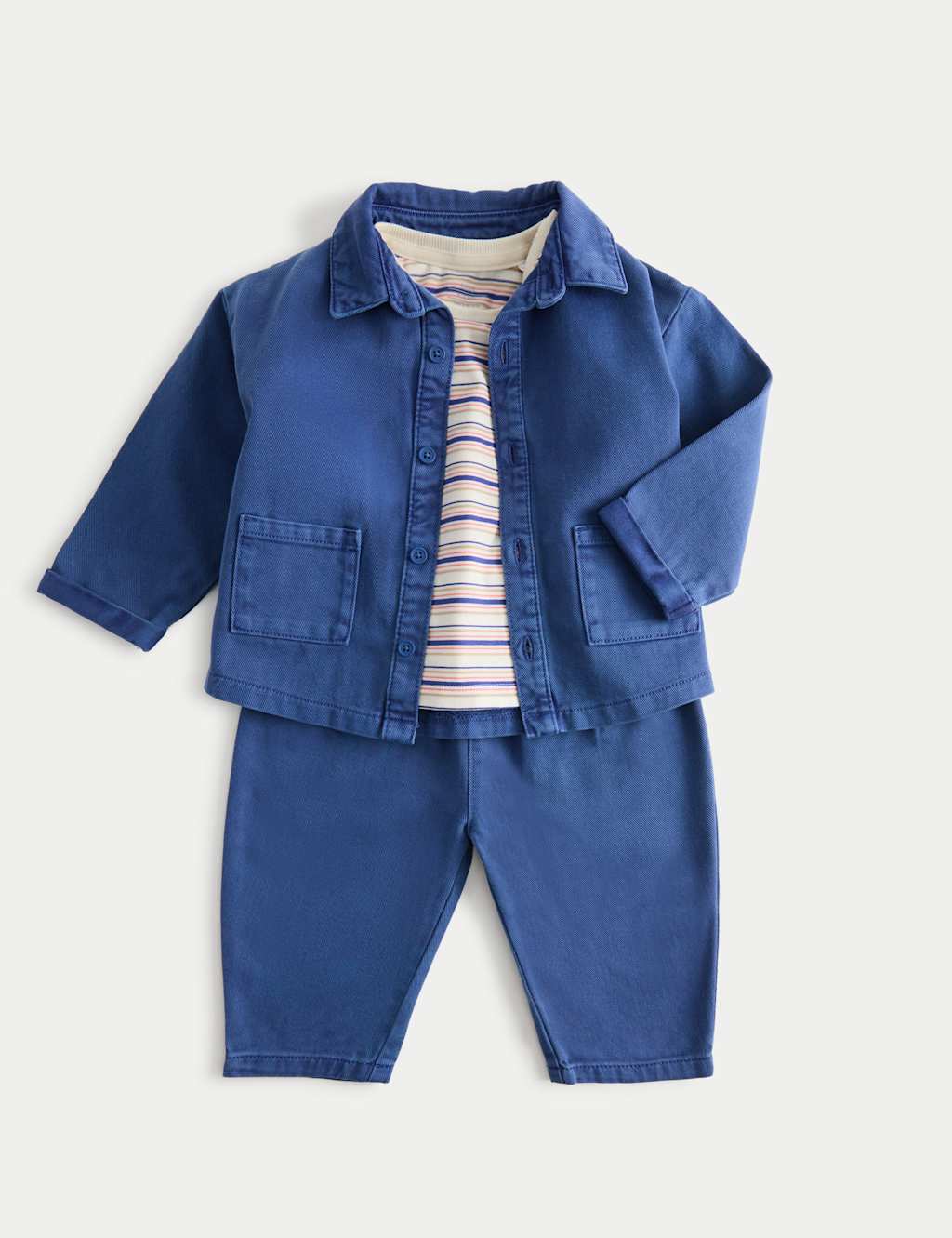 M&S Boys 3 Piece Top & Bottom Outfit (0-5 Years) - 4-5 Years - Blue Mix