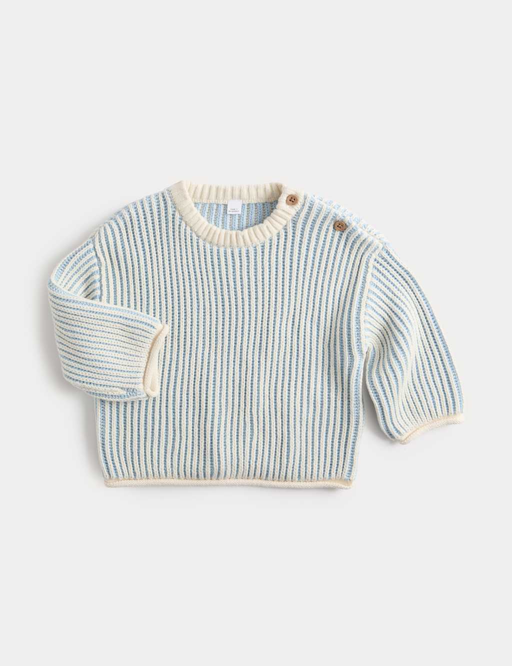 M&S Boys Pure Cotton Knitted Striped Jumper (0-5 Yrs) - 2-3 Years - Blue Mix