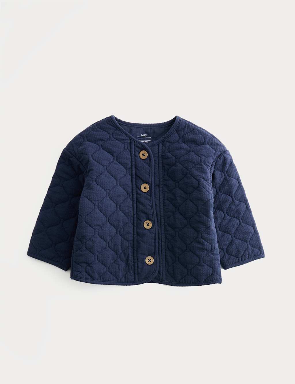M&S Boys Pure Cotton Quilted Jacket (0-5 Yrs) - 6-9 Months - Blue