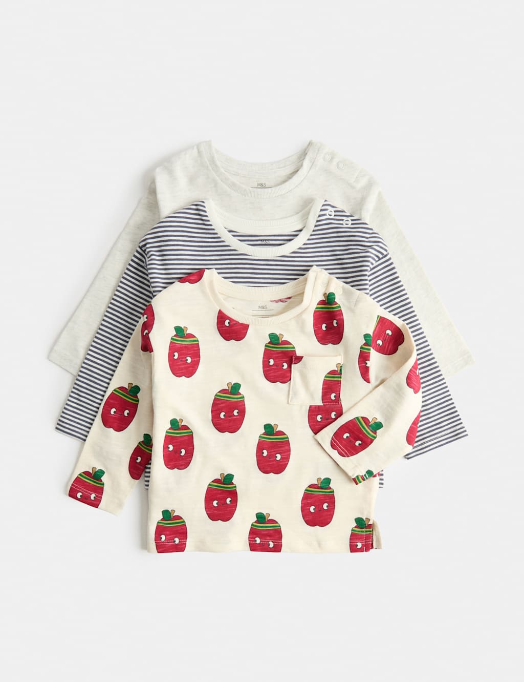 M&S Boys 3 Pack Pure Cotton Apple Print Tops (0-5 Yrs) - 4-5 Years - Multi