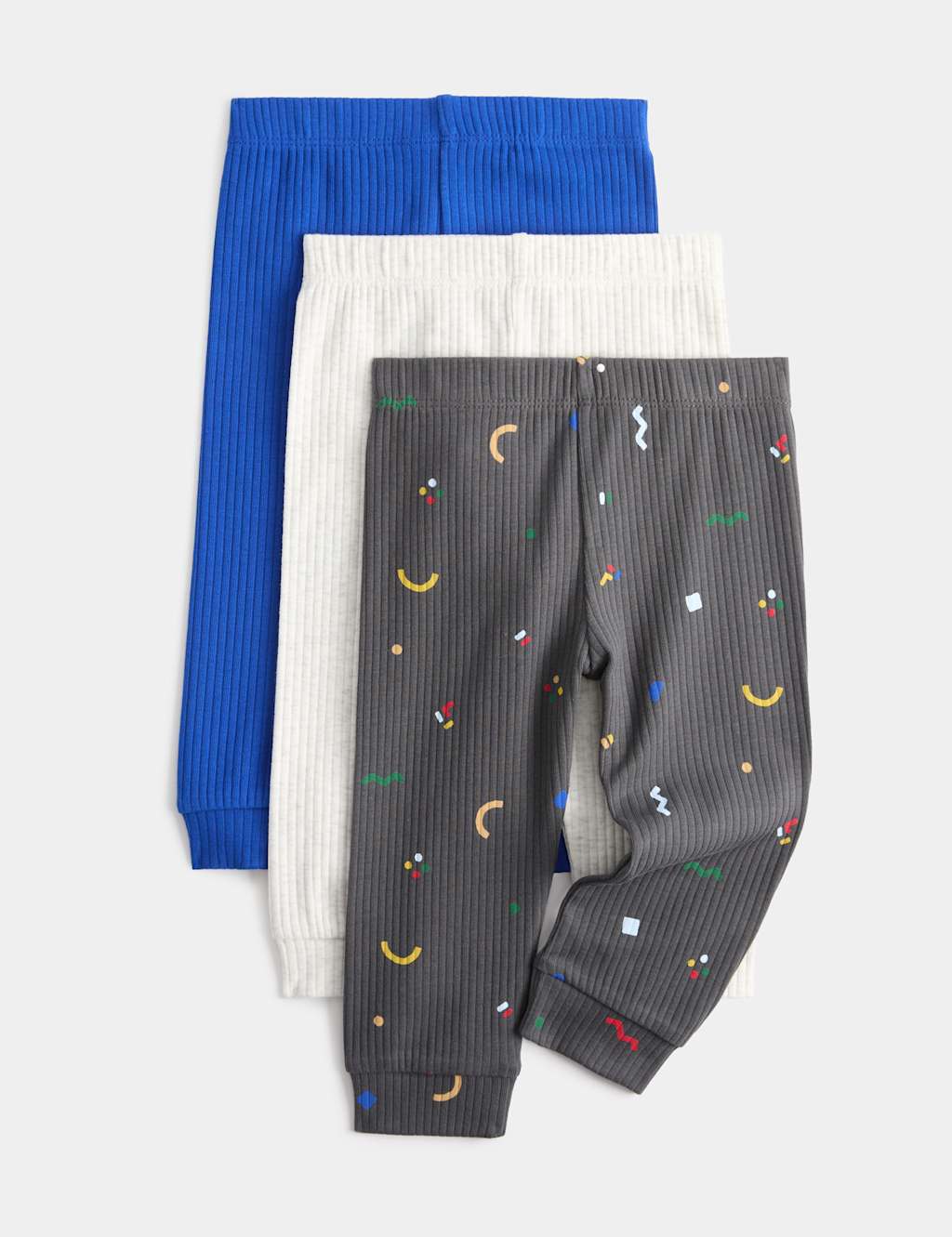 M&S Boys 3 Pack Cotton Rich Abstract Ribbed Leggings (0 Mths-4 Yrs) - 3-4 Years - Charcoal Mix