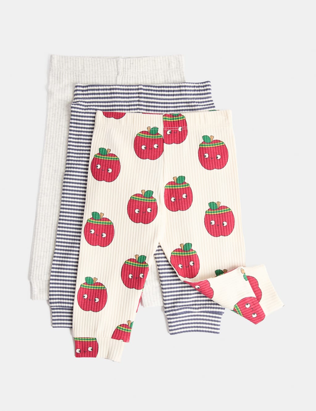 M&S Boys 3 Pack Cotton Rich Apple Print Leggings (0 Mths-4 Yrs) - 3-4 Years - Red Mix