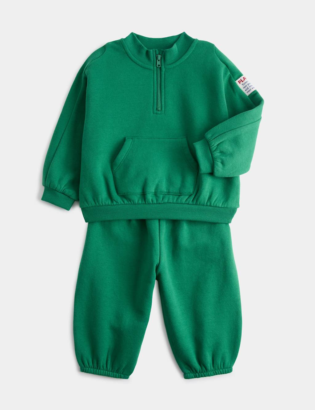 M&S Boys 2 Piece Cotton Rich Plain Sweat Outfit (0-5 Yrs) - 2-3 Years - Green