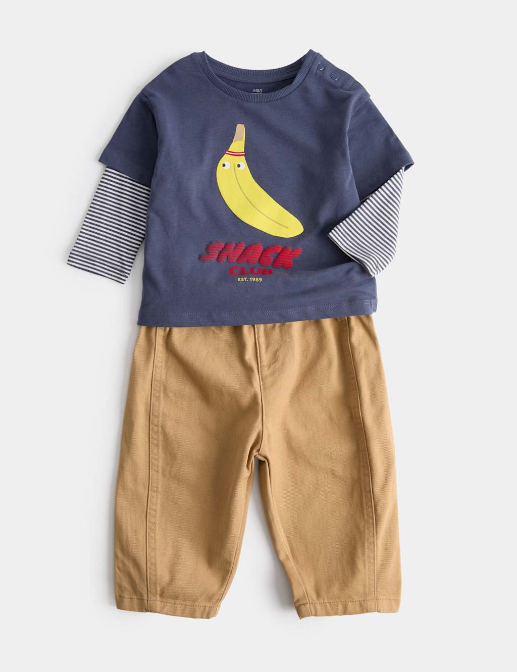 M&S Boys 2 Piece Pure Cotton Top & Bottom Outfit (0-5 Yrs) - 2-3 Years - Navy Mix