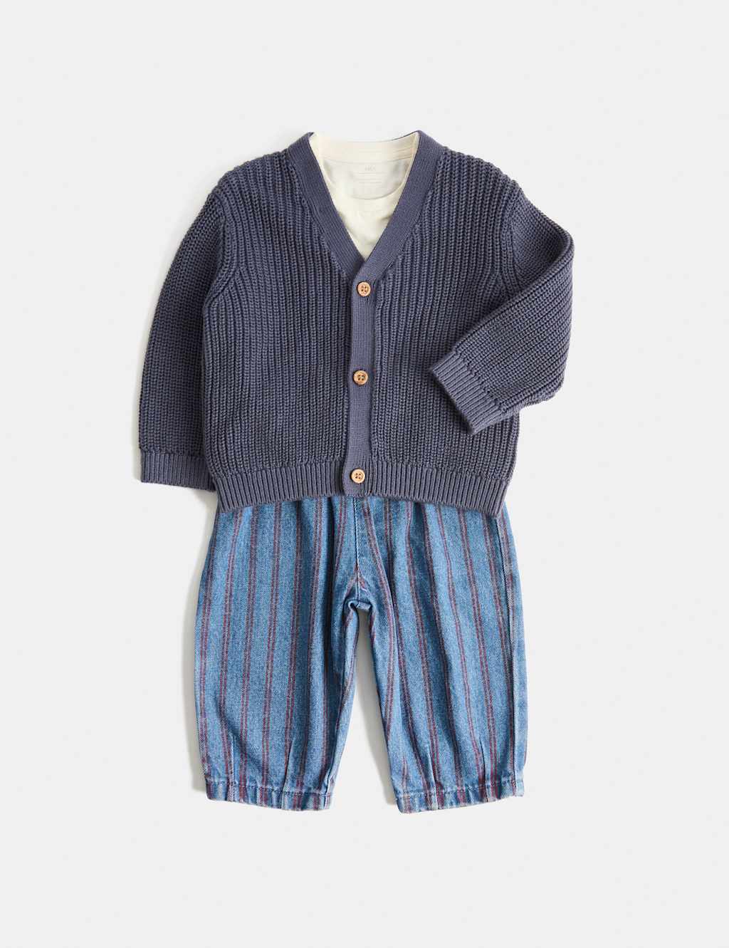 M&S Boys 3 Piece Pure Cotton Outfit (0-5 Yrs) - 4-5 Years - Navy Mix