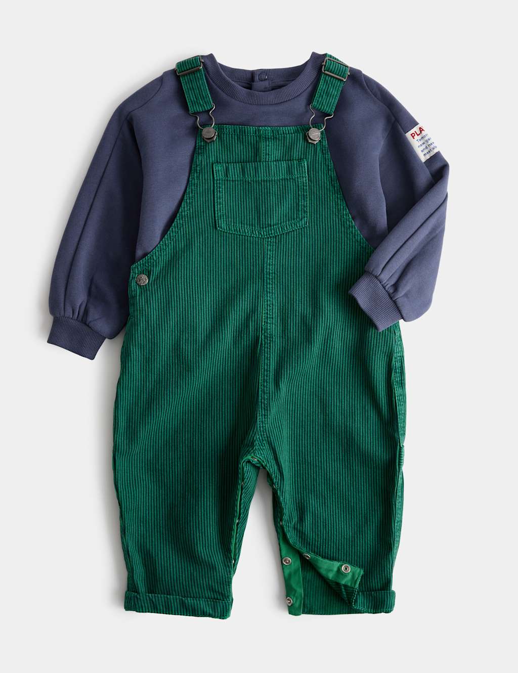 M&S Boys 2 Piece Cotton Rich Dungarees Outfit (0 Mths-3 Yrs) - 2-3 Years - Green