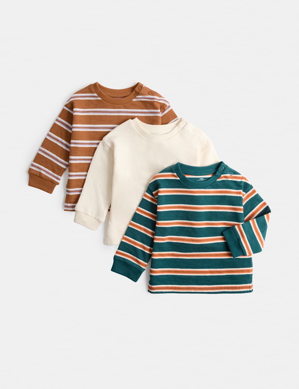 M&S Boys 3 Pack Pure Cotton Striped Tops (0-5 Yrs) - 4-5 Years - Multi