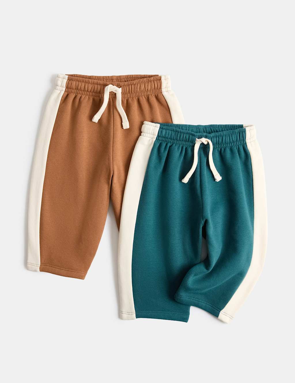 M&S Boys 2 Pack Cotton Rich Side Stripe Joggers (0-5 Yrs) - 6-9 Months - Green Mix