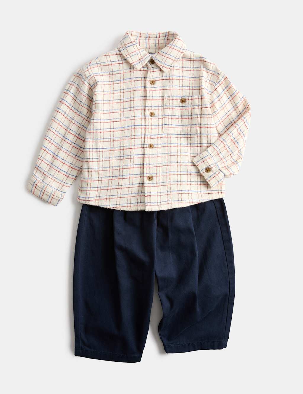 M&S Boys 2 Piece Pure Cotton Shirt and Trouser Outfit (0-5 Yrs) - 4-5 Years - Multi