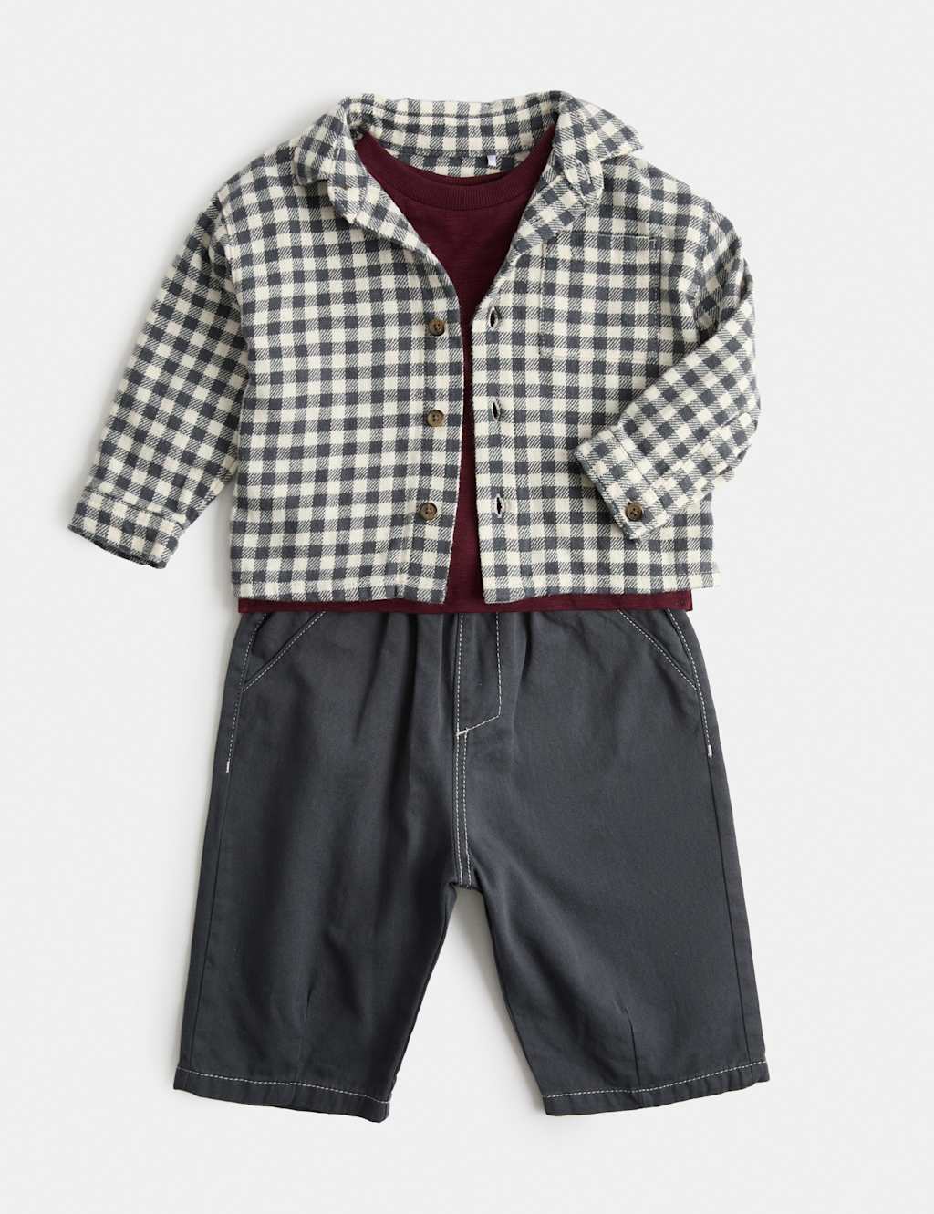 M&S Boys 3 Piece Pure Cotton Shirt & Trouser Outfit (0-5 Yrs) - 9-12 Months - Brown Mix