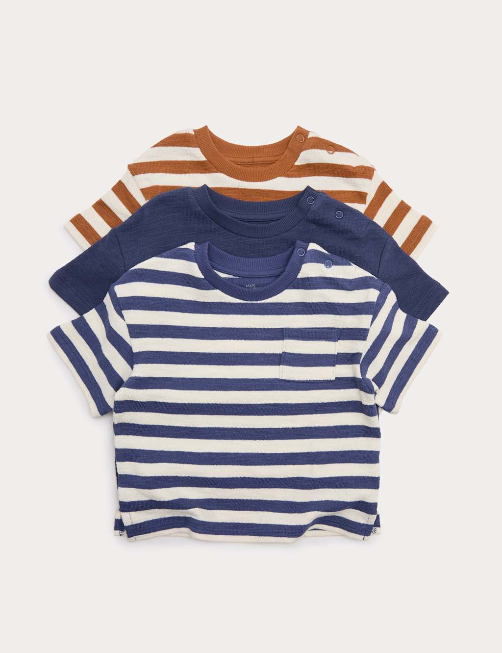 M&S Boys 3 Pack Pure Cotton Striped Tops (0-3 Yrs) - 2-3 Years - Blue Mix