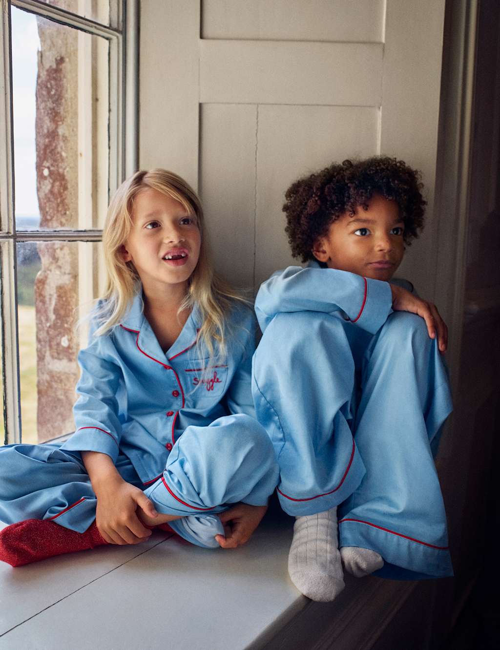 M&S x Bella Freud Pure Cotton 'Snuggle' Pyjamas (3-10 Yrs) Blue Mix