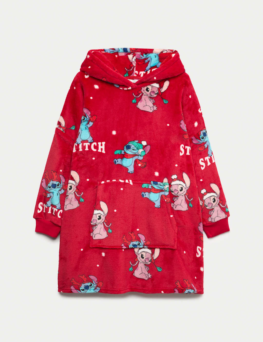 M&S Lilo & Stitch Oversized Christmas Hoodie (5-16 Yrs) Red Mix