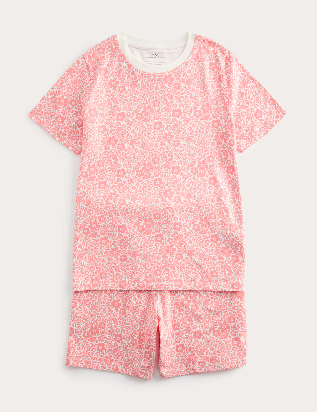 M&S Girls Pure Cotton Floral Short Pyjamas (1-16 Yrs) - 15-16 Years - Pink Mix