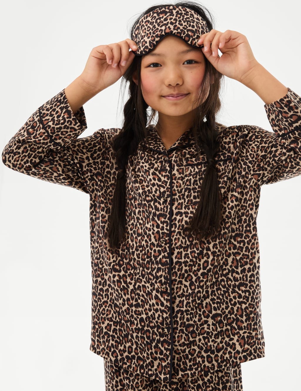 Satin Leopard Pyjamas and Eye Mask (3-16 Yrs)