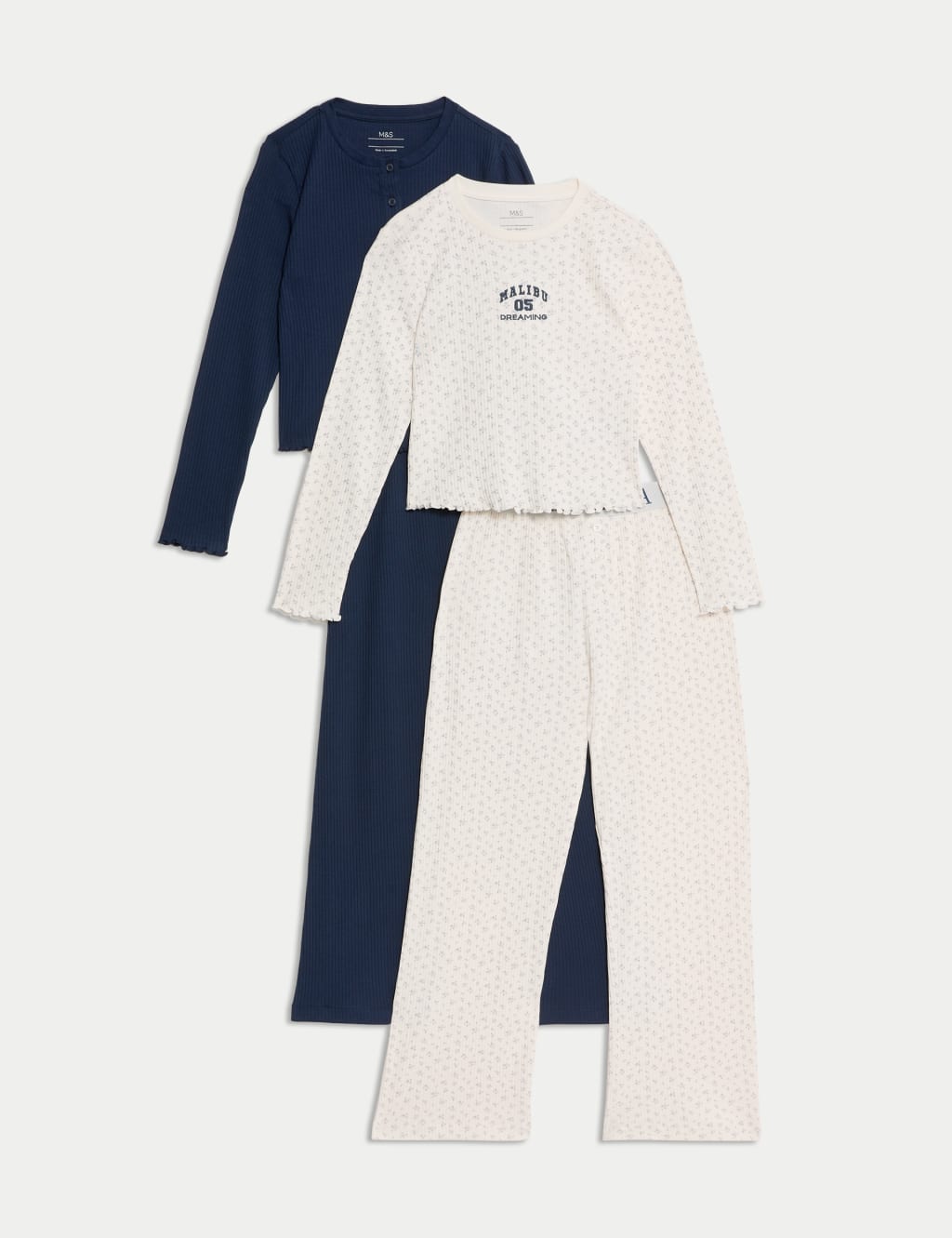2pk Pure Cotton Floral & Plain Pyjama Sets (6-16 Yrs)