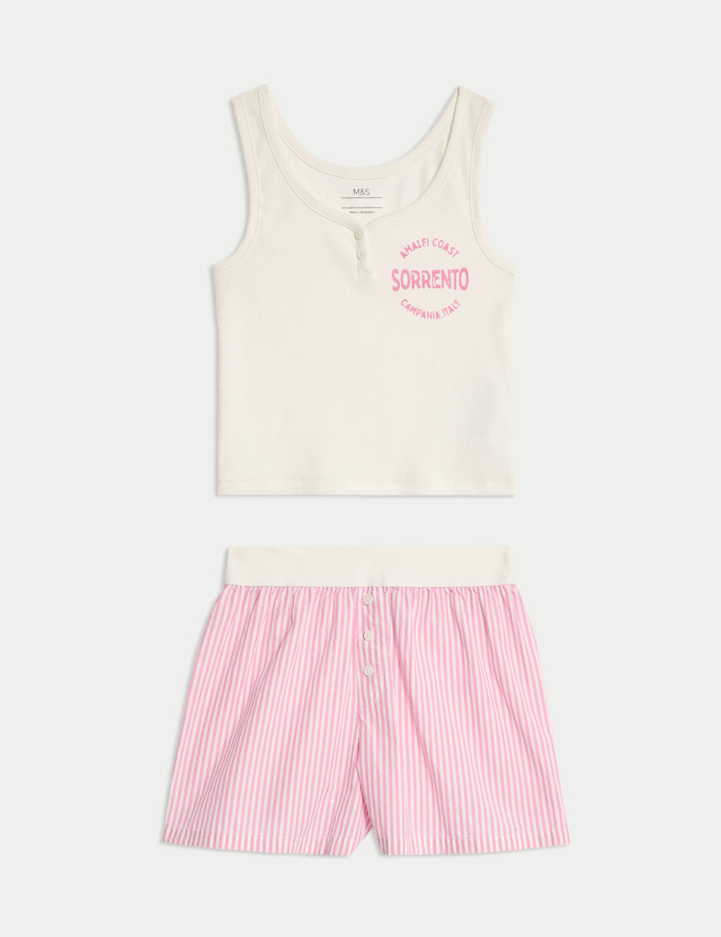 Cotton Rich Printed Striped Short Pyjamas (6-16 Yrs)