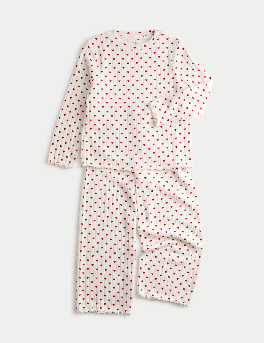 M&S Cosy Ribbed Heart Pyjamas (1-16 Yrs) Ivory