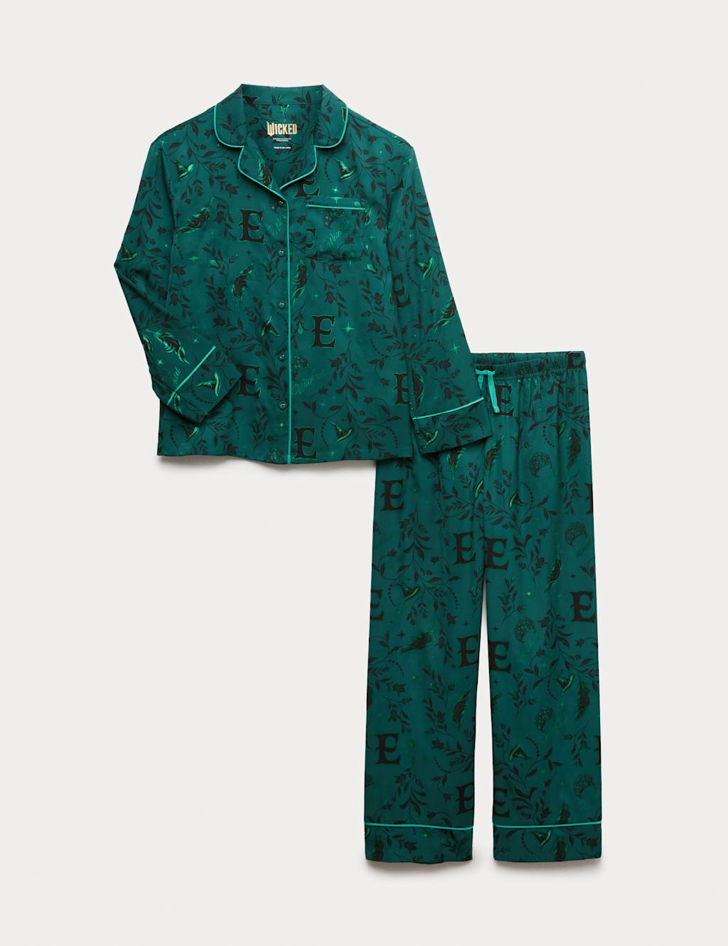M&S Satin Wicked Pyjamas (6-16 Yrs) Green Mix