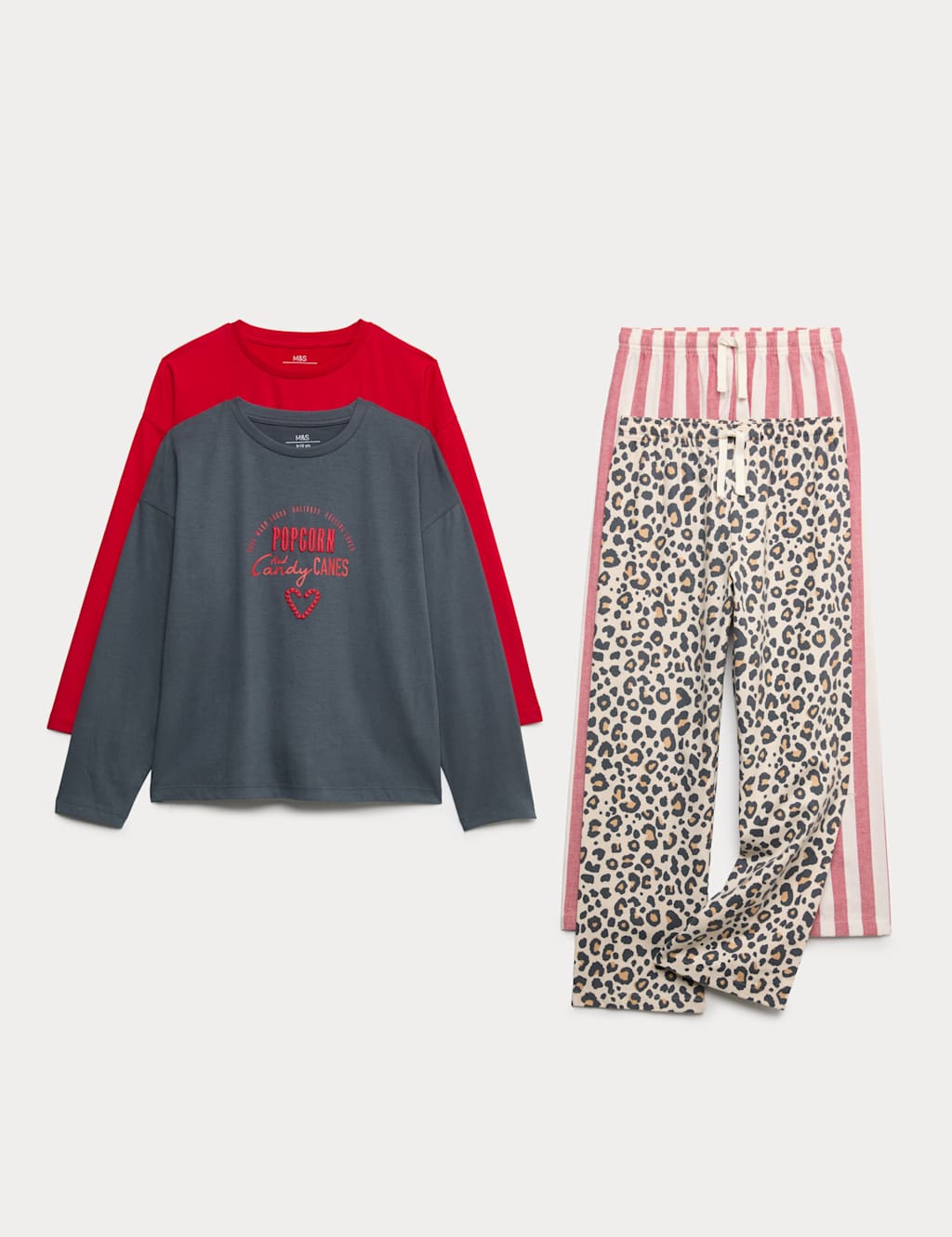 M&S 2 Pack Patterned Pyjama Sets (6-16 Years) Red Mix