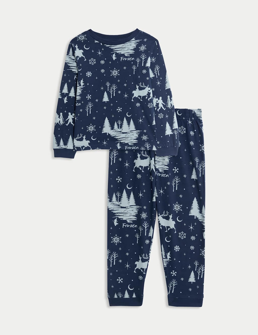 M&S Pure Cotton Disney Frozen Pyjamas (2-8 Yrs) Navy Mix