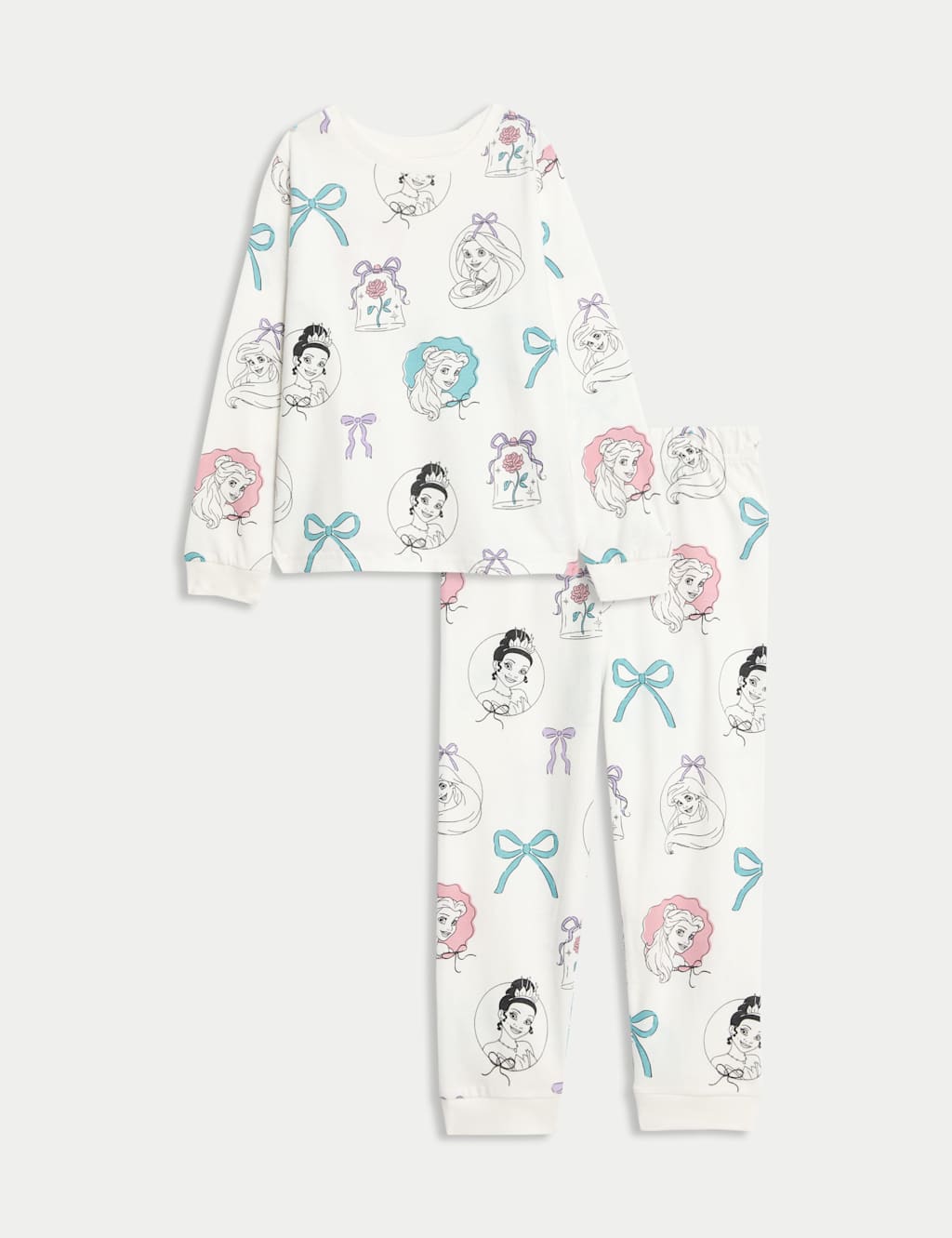 M&S Pure Cotton Disney Princess Pyjamas (2-8 Yrs) Cream Mix