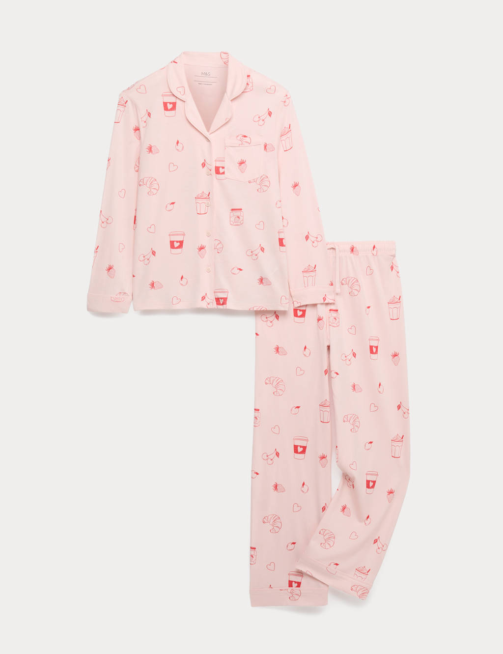 M&S Girls Cotton Blend Breakfast Pyjamas (3-16 Yrs) - 7-8 Years - Pink Mix