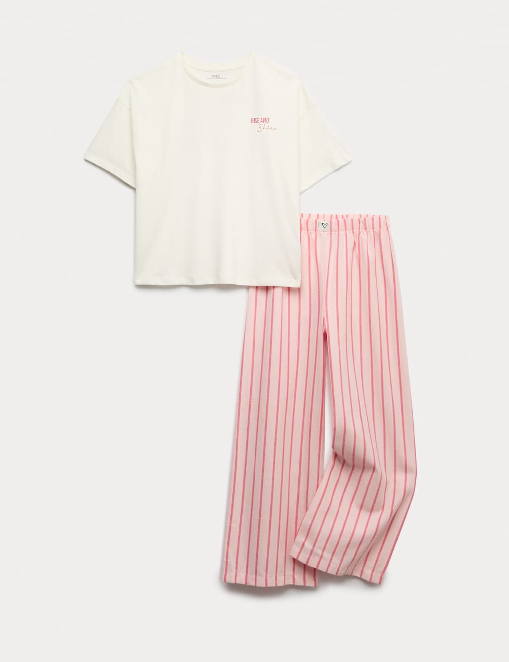 M&S Girls Pure Cotton Striped Pyjamas (6-16 Yrs) - 6-7 Years - Ivory Mix