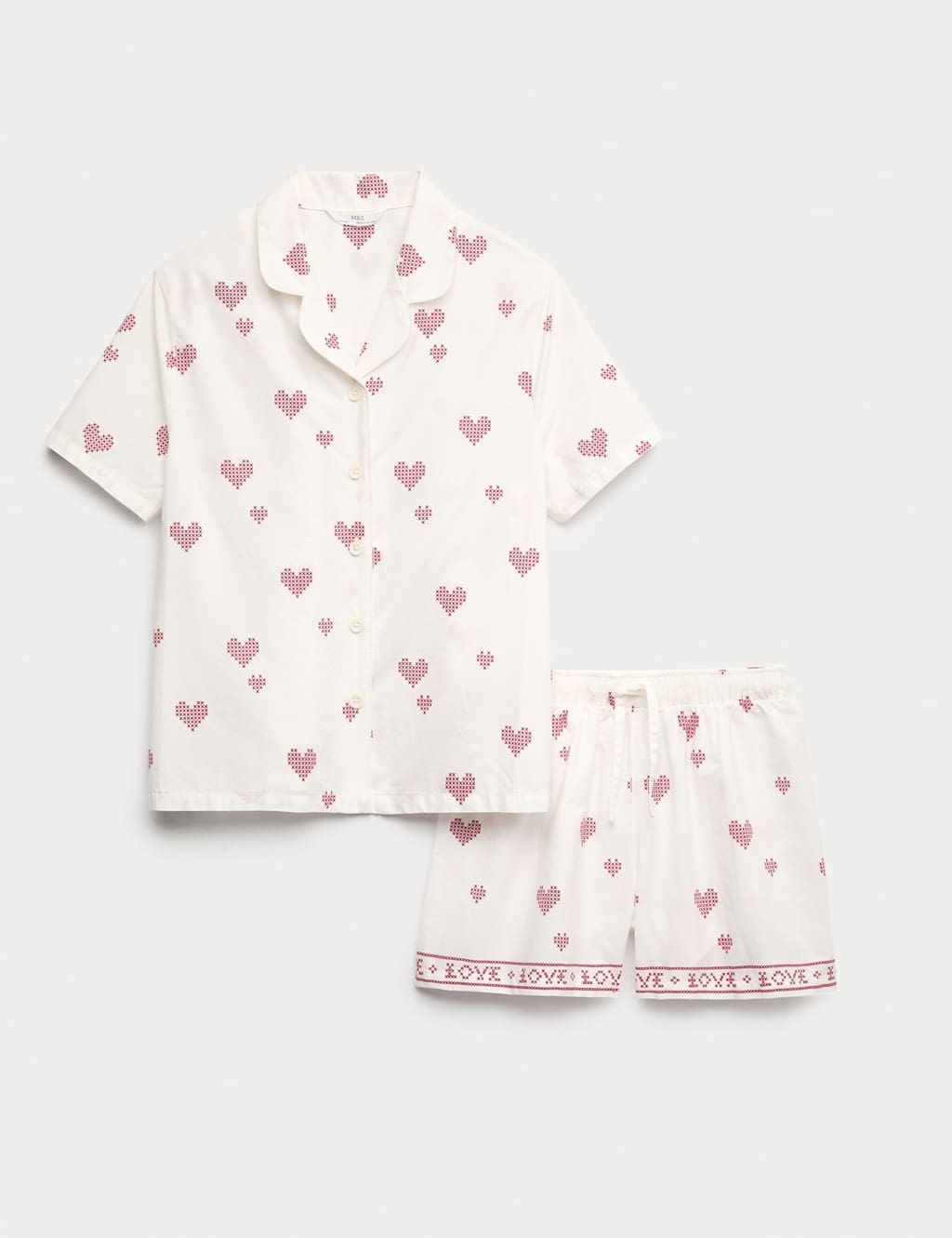 M&S Girls Pure Cotton Poplin Heart Revere Pyjamas (6-16 Yrs) - 15-16 Years - Ivory Mix
