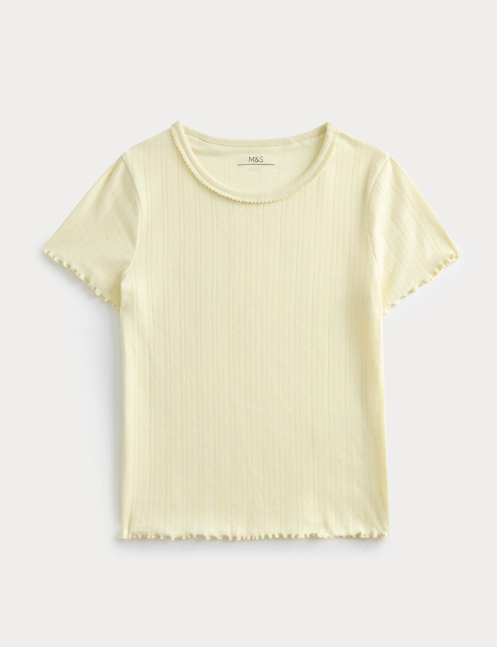 M&S Girls Pointelle Brushed Pyjama Top (6-16 Yrs) - 8-9 Years - Pale Yellow