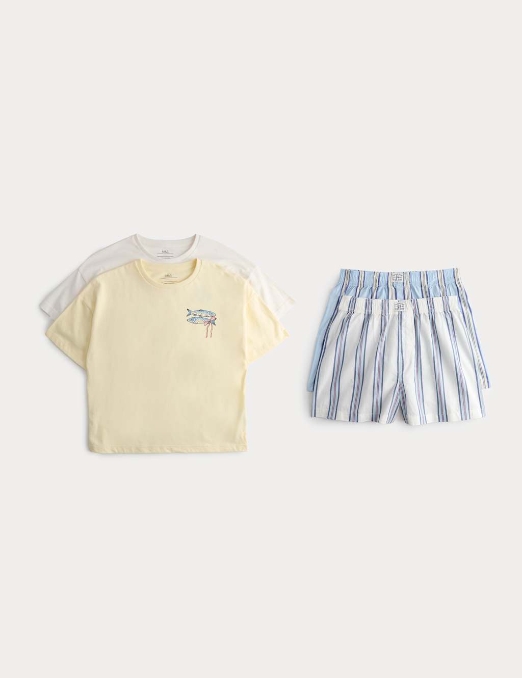 M&S Girls 2 Pack Pure Cotton Shell and Stripe Pyjamas (6-16 Yrs) - 7-8 Years - Blue