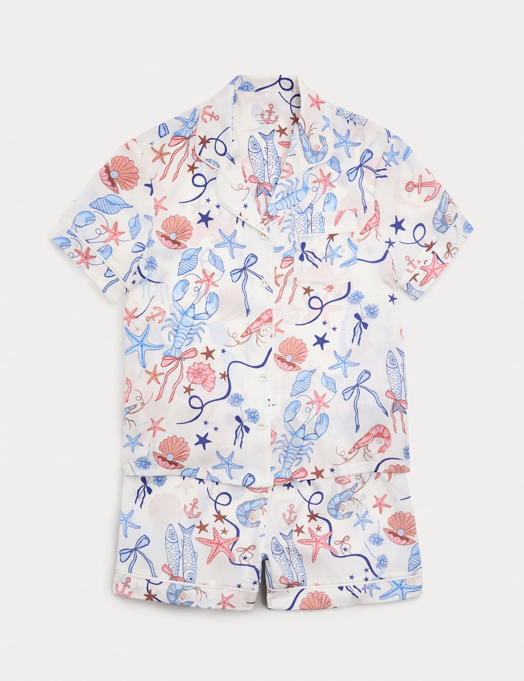 M&S Girls Satin Shell Short Pyjamas (6-16 Yrs) - 13-14 Years - Multi