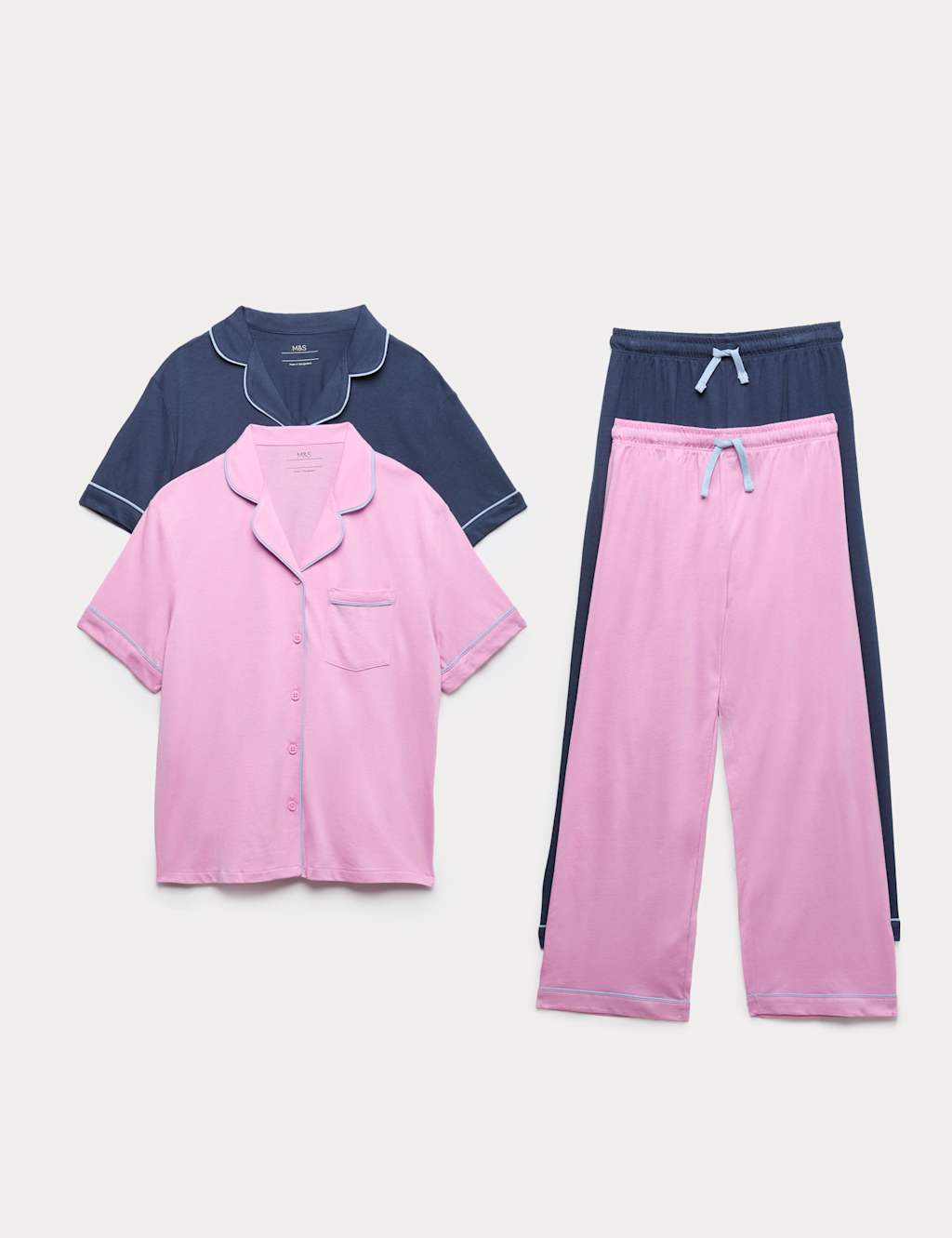 M&S Girls 2 Pack Cotton Modal Pyjama Sets (6-16 Yrs) - 12-13 Years - Multi