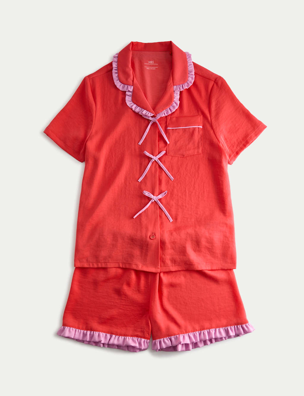 M&S Girls Satin Bow Detail Pyjamas (3-16 Yrs) - 4-5 Years - Multi