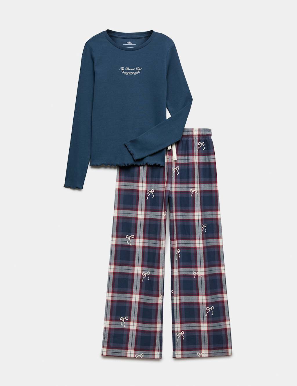 M&S Girls Cotton Rich Checked Pyjamas (6-16 Yrs) - 15-16 Years - Navy Mix
