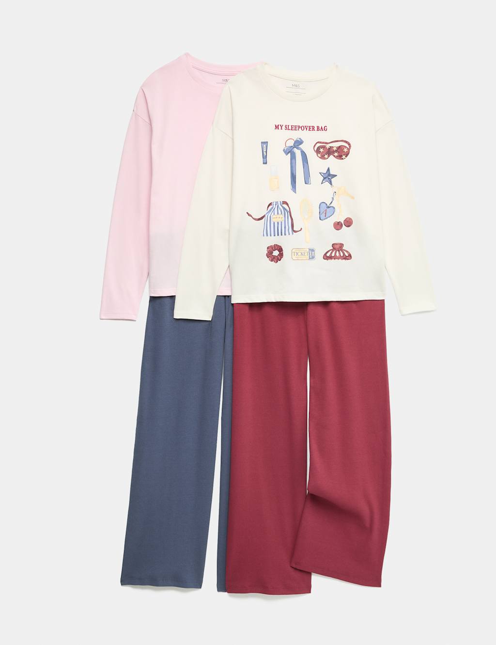M&S Girls 2 Pack Pure Cotton Pyjama Set (6-16 Yrs) - 8-9 Years - Blue Mix