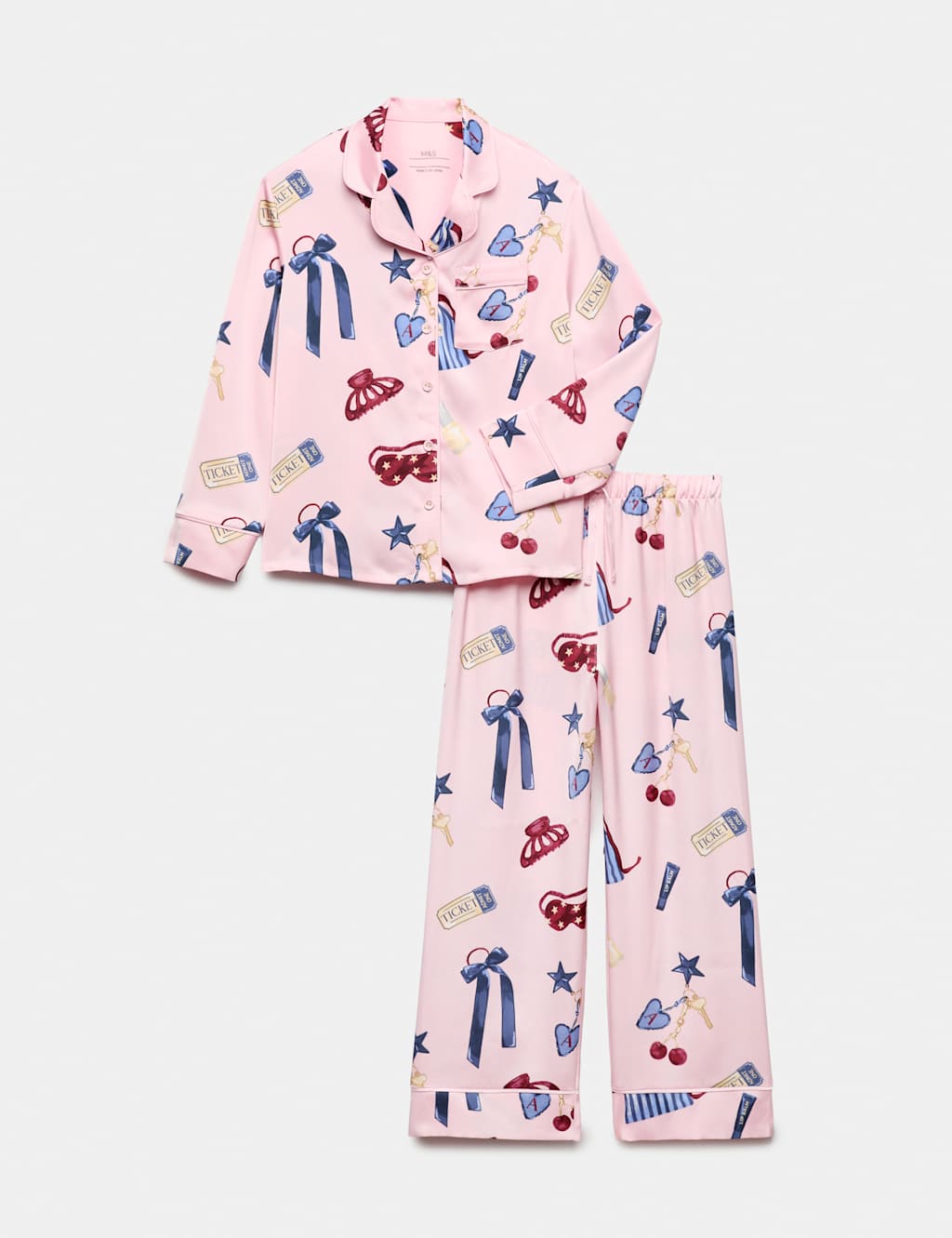 M&S Girls Sleepover Satin Pyjamas (6-16 Yrs) - 6-7 Years - Pink Mix