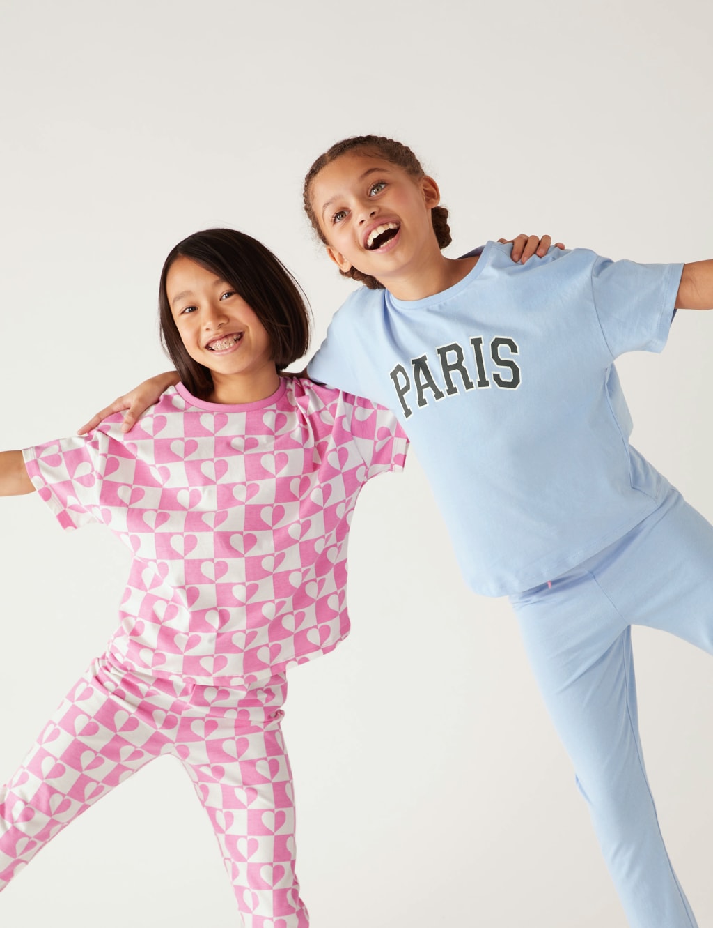 M&S 2 Pack Pure Cotton Paris Pyjama Sets (6-16 Yrs) Pink Mix